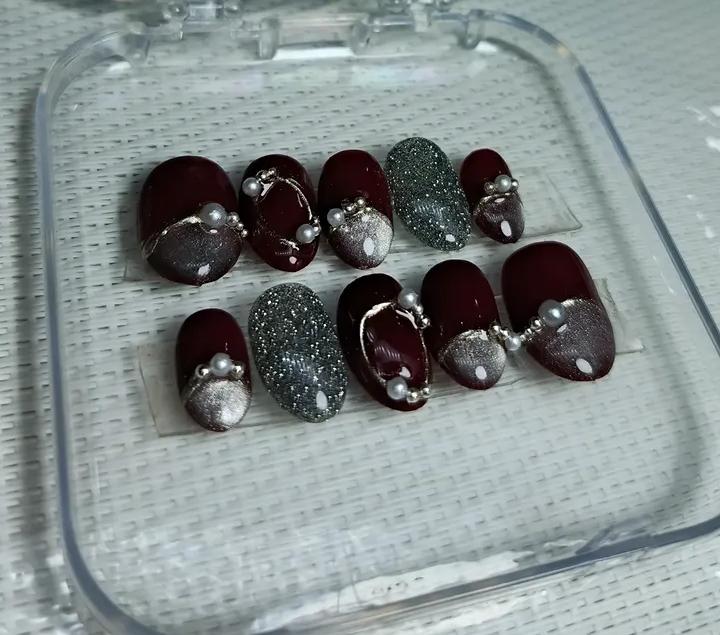 Burgundy Pearl & Midnight Shimmer Press-On